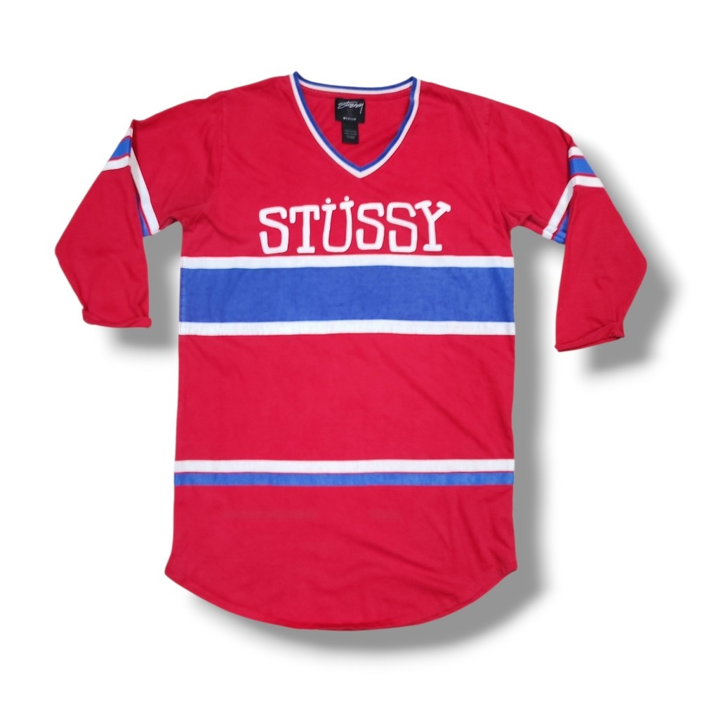 STUSSY Vintage Graphic Blue Red White Striped T-Shirt Dress Women's Size Medium